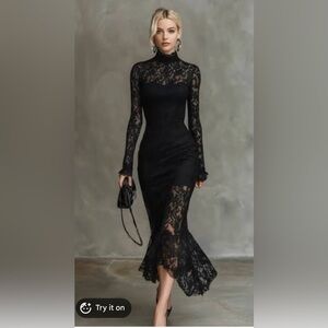 Chic Black Lace Long Sleeve Dress